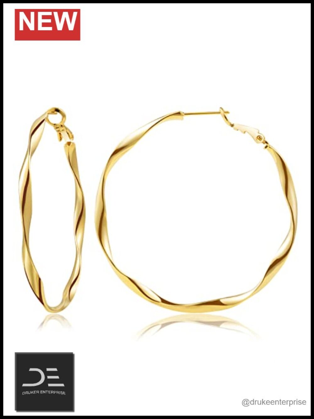 24K Gold Plated Twisted Thin Huggie Hoop Earrings for Women 40mm 50mm Nickel